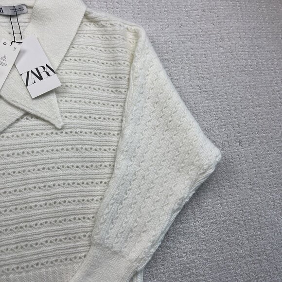 ZARA Women’s White Knit Sweater Size M NWT Bow Tie V-Neck Pullover Long Sleeve * - Picture 4 of 16